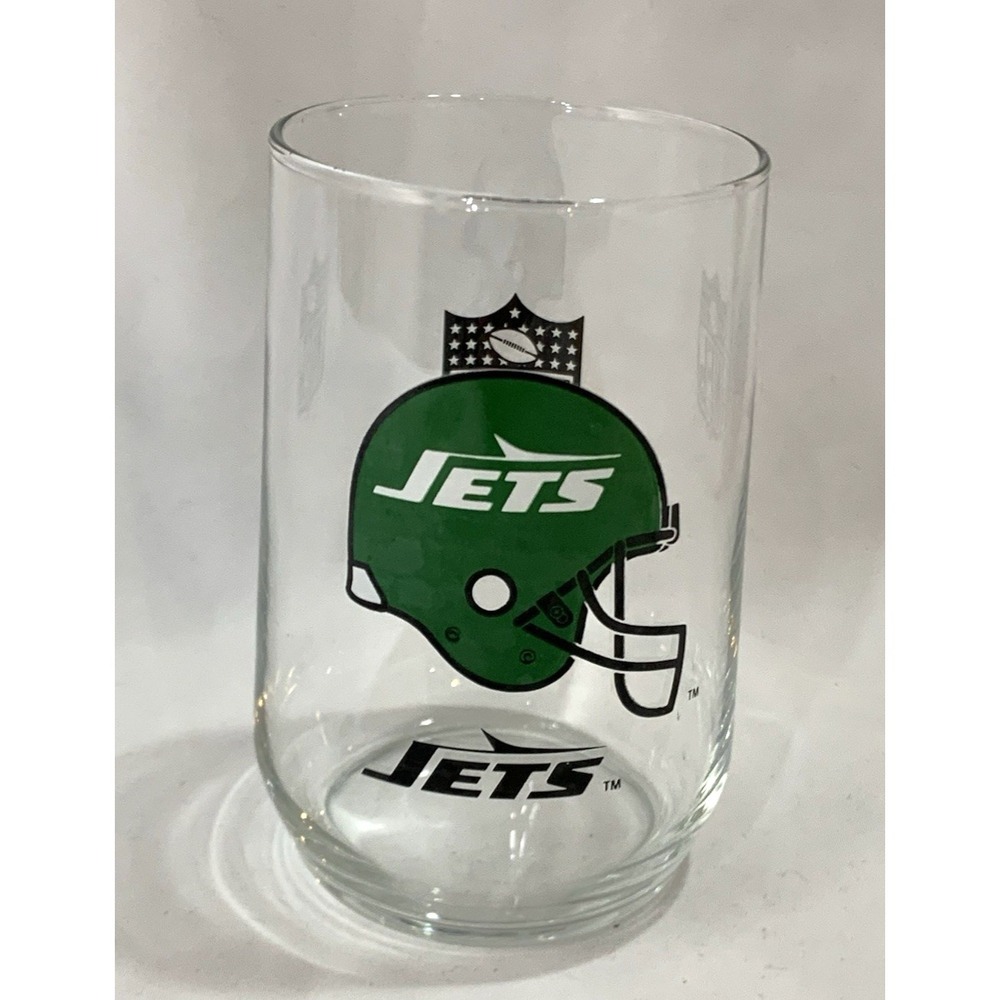New York Jets NFL Glass Tumbler 4.5" Tall Green Helmet Logo 80s Vintage MINT